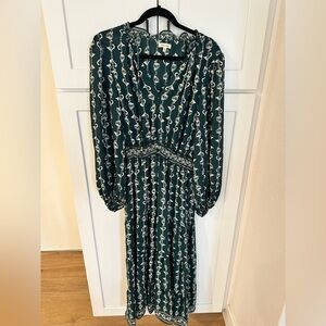 Max Studio Green & White Printed Long Sleeve Midi Dress | Size L